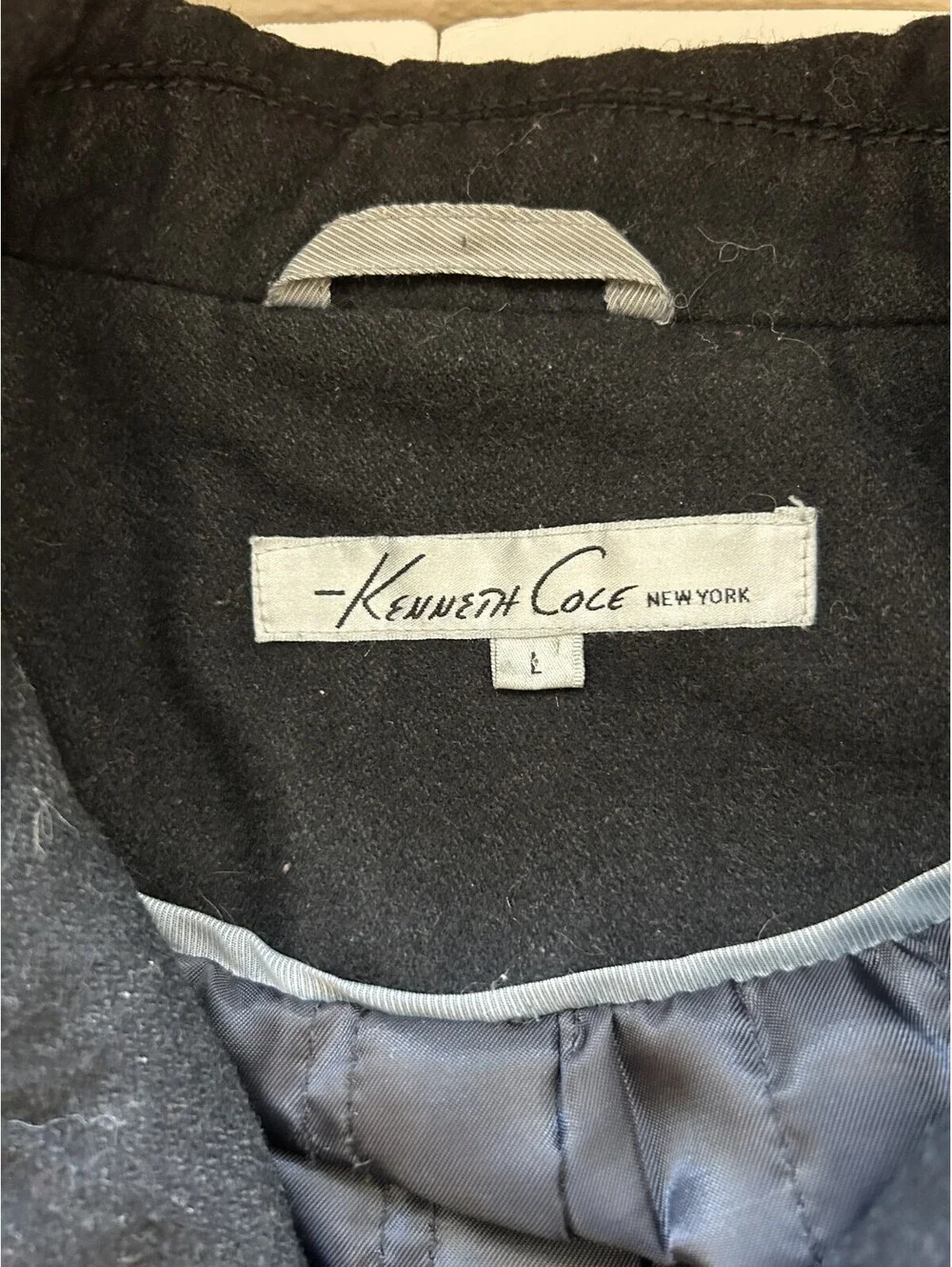 Kenneth Cole Double Breasted Wool Peacoat Men's Sz L Black Elegant Nautical